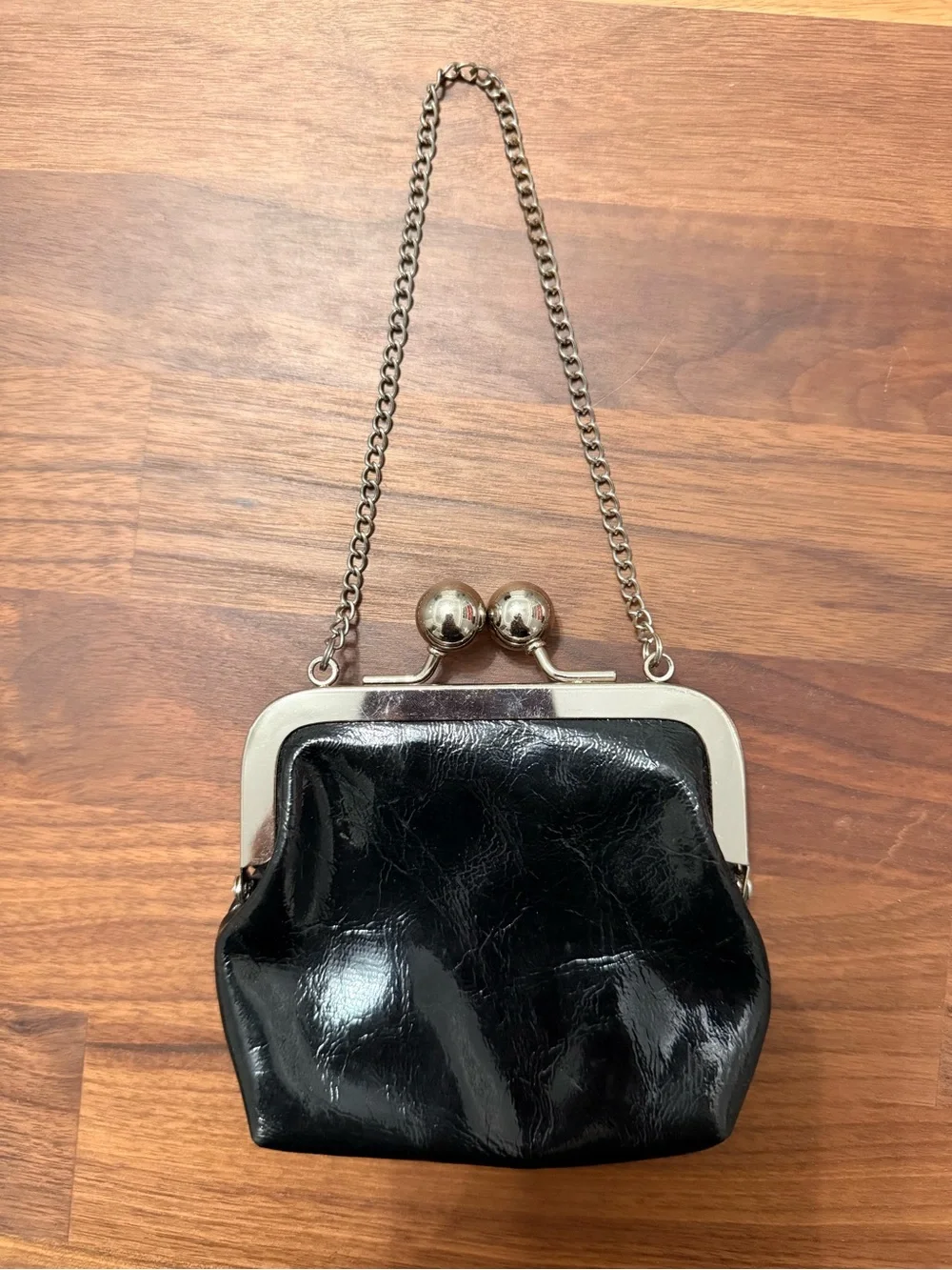Classic Black Chain-Handle Kiss-Lock Bag